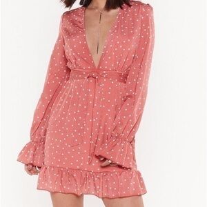 nasty gal red polka dot dress Mono Satin Polka Dot Lace Trim Maxi Dress